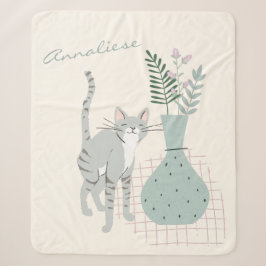 Whimsikkatze und Pflanze Sage Green Personalisiert Sherpadecke