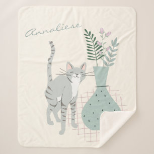 Whimsikkatze und Pflanze Sage Green Personalisiert Sherpadecke