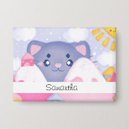 Whimsikkatze und Wintergebirge mit Niedlicher Sonn Button