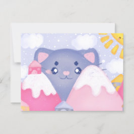 Whimsikkatze und Wintergebirge mit Niedlicher Sonn Postkarte