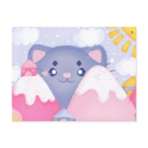 Whimsikkatze und Wintergebirge mit Niedlicher Sonn
