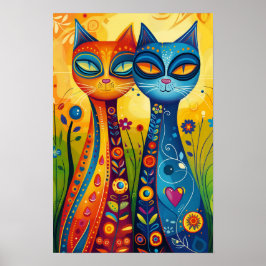 Whimsikkatzen in Harmonie: farbenfrohe Kunst des V Poster