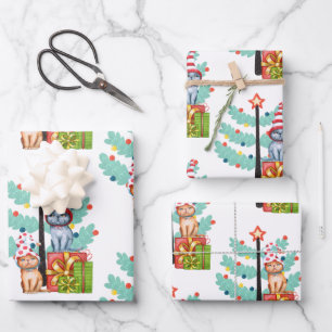 Whimsikkatzen in Hasen und Weihnachtsmuster Geschenkpapier Set