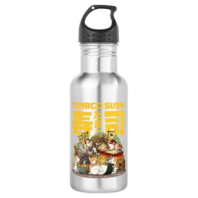 Whimsikkatzen Tamago Sushi Workshop Edelstahlflasche (Vorderseite)