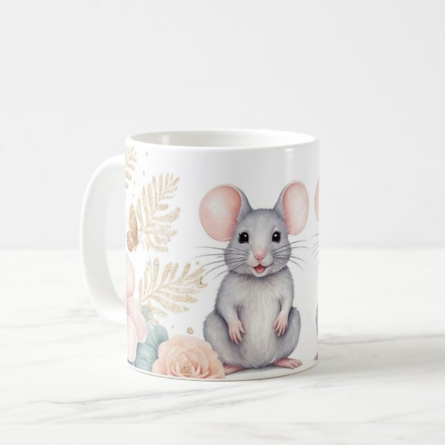 Whimsikmäuse und Blumenfantasie Kaffeetasse (Vorderseite Links)