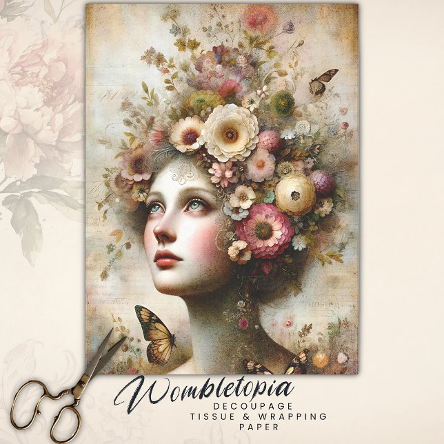 Whimsikrosa Blütenmäulchen, antike Dekoupage Seidenpapier (Von Creator hochgeladen)