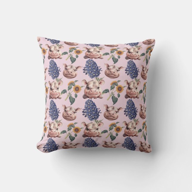 Whimsikygmie Hippo & Floral Throw Kissen (Vorderseite)