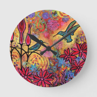 Whimsisch, farbenfroh Hummingbird Fantasy Runde Wanduhr
