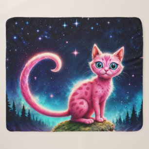 Whimsisch leuchtende Katze, blaue Augen langen Sch Sherpadecke