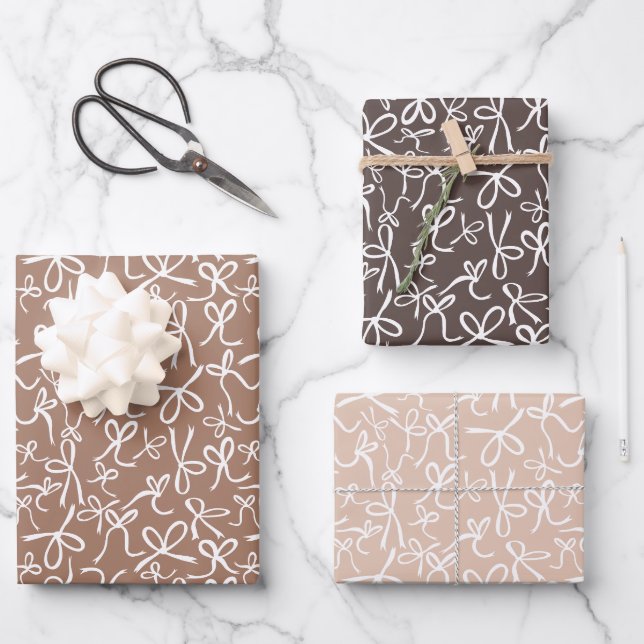 Whimsisch Niedlich Mocha Brown Bows Muster Girly G Geschenkpapier Set (Vorderseite)