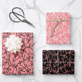 Whimsisch Niedlich Pink Black Bows Muster Girly Gi Geschenkpapier Set