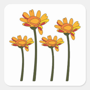 Whimsisch Orange Rote Blume Floral Quadratischer Aufkleber