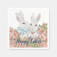 Whimsisch Pink Blume Weiße Kaninchen Ostern