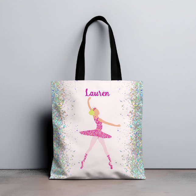 Whimsisch Pink Glitzer Ballerina Look Tasche (Light Hair Pink Glitter Dress Ballerina Crown Tote Bag)