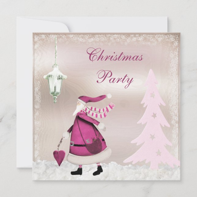 Whimsisch Pink Retro Weihnachtsfest Party lädt ein Einladung (Vorderseite)