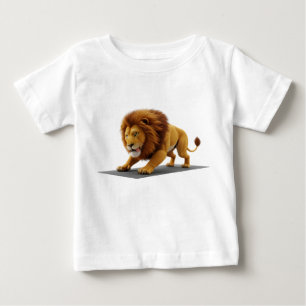 Whimsische 3D-Darstellung eines Löwen beim Yoga au Baby T-shirt
