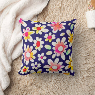 Whimsische Aquarell-Blumen Kissen