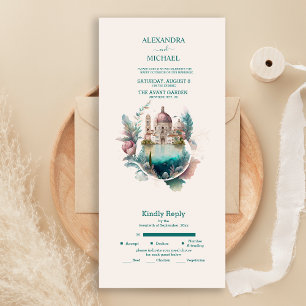 Whimsische Aquarell Italienische Hochzeit A All In One Einladung