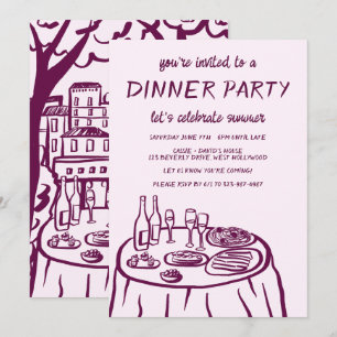 Whimsische Balkon-Dinnerparty individuell handgeze Einladung
