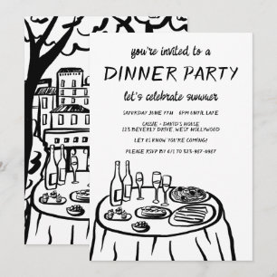 Whimsische Balkon-Dinnerparty individuell handgeze Einladung