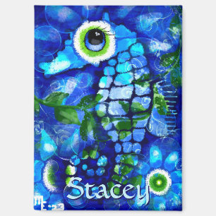 Whimsische Big-Eyes-Seepferd-Kunst Blau Personalis Magnet