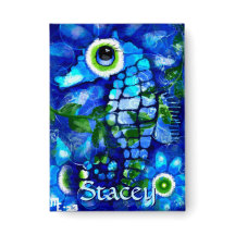 Whimsische Big-Eyes-Seepferd-Kunst Blaue Personali