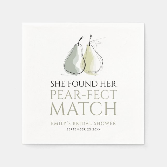 Whimsische Birnen Pear-fect Match Brautparty Serviette (Vorderseite)