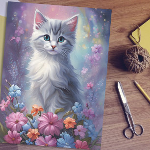 Whimsische Blumenfantasie mit Kätzchen-Seidenpapie Seidenpapier