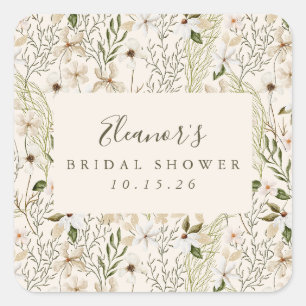Whimsische Boho-Grünpflanzen-Hochzeitsdusche Quadratischer Aufkleber