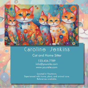Whimsische bunte Katzen Blumen Illustration Visitenkarte