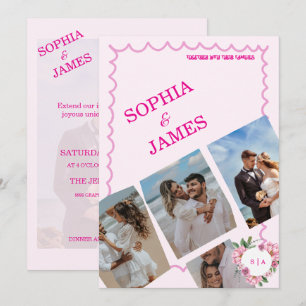 Whimsische Citrus-Rosé & Foto-Collage-Hochzeit Einladung