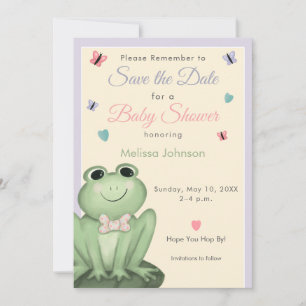 Whimsische Creme-Lavendel-Frosch-Baby-Save-the-Dat Einladung