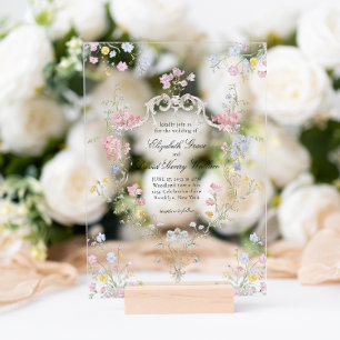 Whimsische elegante Rokoko-Blumen-Wappen-Hochzeit Acryleinladungen