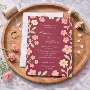 Whimsische elegante rosa Blumenrand-Hochzeit Einladung