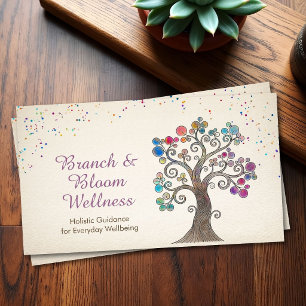 Whimsische farbenfrohe Spirale-Baum-Wellness Visitenkarte