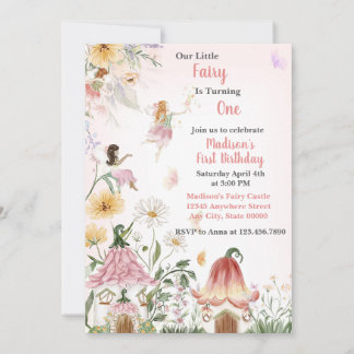 Whimsische Fee zum ersten Geburtstag Florale Garte Einladung