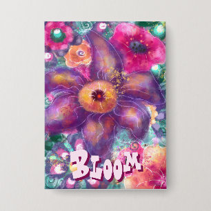 Whimsische florale abstrakte Kunst Teal Personalis Button