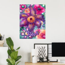 Whimsische florale abstrakte Kunst Teal Personalis