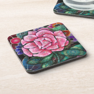 Whimsische Florale Pinke Rosen Art Nouveau Botanik Getränkeuntersetzer