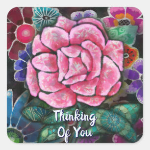Whimsische florale rosa Rosen Art Nouveau Botanik Quadratischer Aufkleber