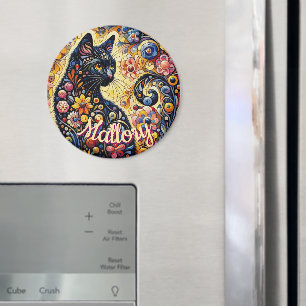 Whimsische florale schwarze Katze Kitty personalis Magnet