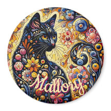 Whimsische florale schwarze Katze Kitty personalis