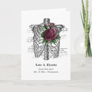 Whimsische florale Skelett-Gotik-Hochzeit Dankeskarte