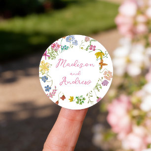 Whimsische Garten-Wildblumen-Hochzeit Runder Aufkleber