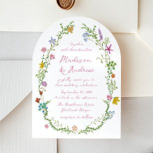Whimsische Garten-Wildblumen-Torbogen-Hochzeit Einladung