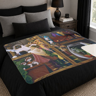 Whimsische gemütliche Fantasy-Zauberer-Bibliotheks Sherpadecke