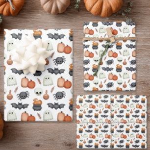 Whimsische Halloween-Spinnen Geschenkpapier Set