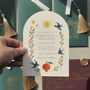 Whimsische handgemalte himmlische Volks Hochzeit Einladung