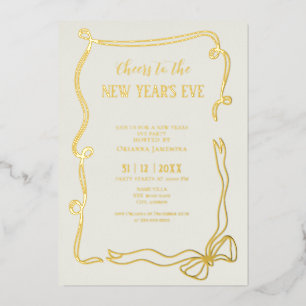 Whimsische handgezeichnete Coquette-Silvesterparty Folieneinladung