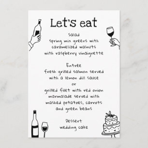 Whimsische handgezeichnete Doodle-Hochzeit Wein Menükarte